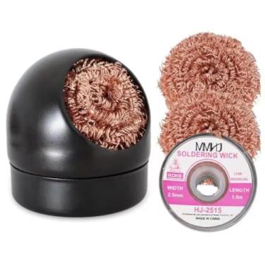 Imagem de Kit de limpeza de ponta de ferro de solda, ponta de solda com esponja de fio de latão de limpeza, com suporte preto com 3 peças de fio de limpeza de ponta de solda e 1 suporte de peça, pavio de solda