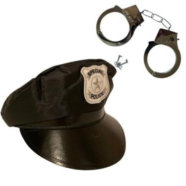 Imagem de Chapéu Boina Quepe Policial e Algema - Fantasia, Cosplay (Preto)