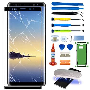 Imagem de Agzssl Kit de reparo de vidro frontal para Samsung Galaxy Note 8, tela externa de 6,7 polegadas, inclui adesivo de moldura à prova d'água, cola de reparo e ferramenta de lâmpada (sem digitalizador, sem LCD)