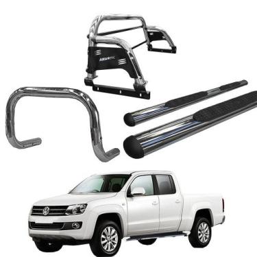 Imagem de Kit Quebra Mato Estribo Oval Santo Antônio H3 Amarok CD Cromado - HOZZ