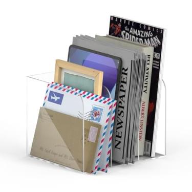 Imagem de Vicorise 3 compartimentos verticais porta-arquivos de revistas, acrílico, organizador de mesa transparente, suporte de revista, armazenamento de livros de mesa para escritório, escola, decoração de
