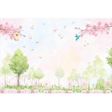 Imagem de Painel de Lona Jardim Aquarela Florido Fundo Rosa - 300x200cm - Fabrik