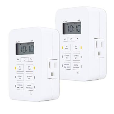 Imagem de UltraPro Temporizador digital plug-in de 7 dias Daysmart para ambientes internos, 2 conjuntos de peças, configurações personalizadas, predefiniços/contagem regressiva, 2 saídas aterradas, reserva de bateria, ideal para lâmpadas, luminárias pequenas, iluminação sazonal, LED, 46213