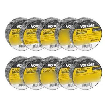 Imagem de Kit 10 Fita Isolante Antichama 19mm 5m Vonder 750v