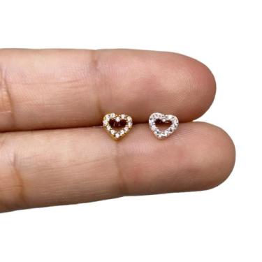 Imagem de Piercing Orelha Coração Vazado Prata 925 Tragus Hélix Flet - RaraSteel