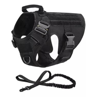 Imagem de Colete Peitoral Tático K9 para Cão Policial Militar modelo Hanover, Nylon, Fivelas Frontais de Aço + Guia Militar K9 (Preto, XG)