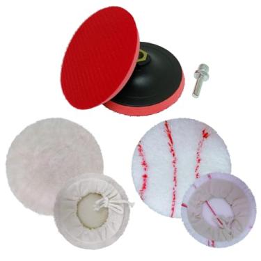 Imagem de Kit Polimento Automotivo com Disco 125mm + Adaptador M14 + Boina Lã de Carneiro + Boina Microfibra