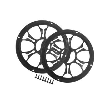 Imagem de Motoforti Capa de grade de alto-falante de carro universal de 15 cm redonda de 15,24 cm caixa protetora para alto-falante de áudio subwoofer com parafusos de montagem ABS preto - Pacote com 2 de longa