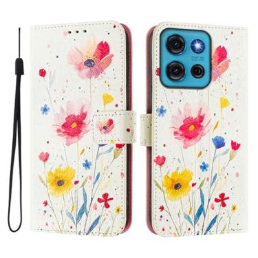 Imagem de Capa carteira para Motorola Moto G75, 3 compartimentos para cartão, 1 compartimento para dinheiro, capa flip de couro PU com padrão fofo, capa com fivela magnética à prova de choque, compatível com
