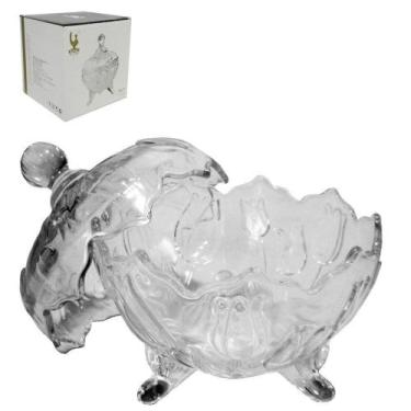 Imagem de Bomboniere de vidro relevo com pe e tampa 18x14cm de ø na caixa - DAGI