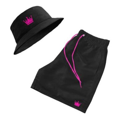 Imagem de Short Praia + Chapeu Bucket Hat Masculino Com Cordao Colorido - MP Mod
