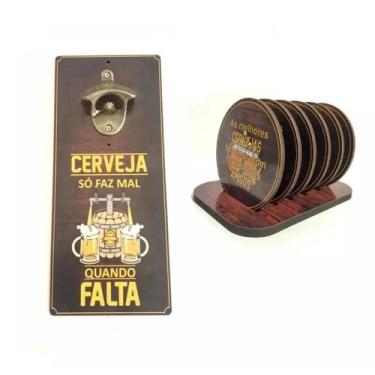 Imagem de Kit Home Bar Abridor De Garrafa + Porta Copos Boteco Cerveja - HC Deco
