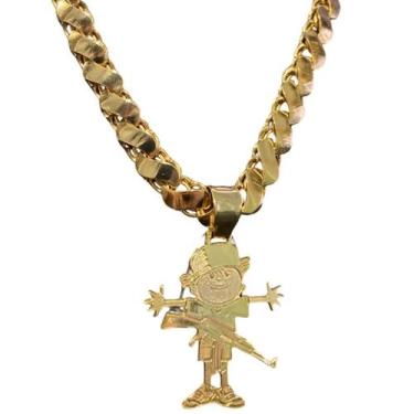 Imagem de Cordão Friso S 13Mm + Pingente Menino - Banhado A Ouro - Tojoia18K