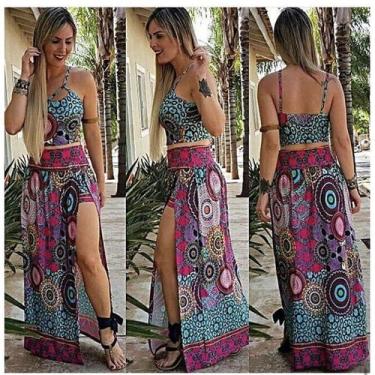 Imagem de Conjunto Cropped E Saia Longa Fenda Lateral Viscolycra! - innvistamoda