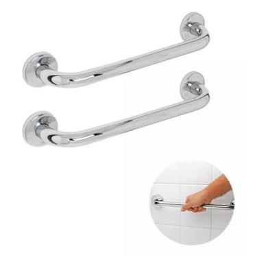 Imagem de Barra alça de apoio para banheiro inox para idosos 60cm - 2un - AGS