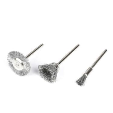 Imagem de 3/10Pcs Conjunto de escovas de arame de aço Rodas de polimento Kit de escovas de caneta Acessórios Rebarbação para ferramenta rotativa, formato misto 3pcs