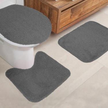 Imagem de Tapete Para Banheiro Kit 3 Peças em Algodão Antiderrapante - Tapetes J