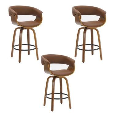 Imagem de Kit 3 Banquetas Betim Base Madeira Marrom - Rivatti