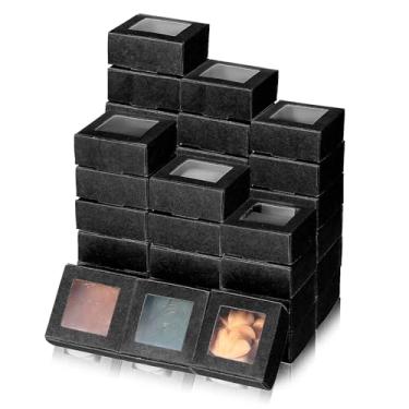 Imagem de MAQUITA 100 caixas de embalagem de sabão com janela, mini caixas de papel kraft, caixas de lembrancinhas, retangulares, caixas de sabão de presente para fazer sabão caseiro, biscoitos, doces (preta)