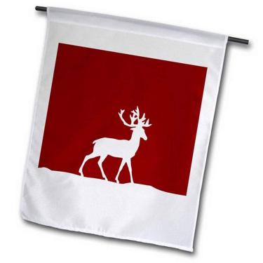 Imagem de 3dRose Rena vermelha na neve elegante de cervo branco com silhueta de chifres e chifres bandeira de jardim de Natal, presente de Natal, 30,48 x 45,72 cm