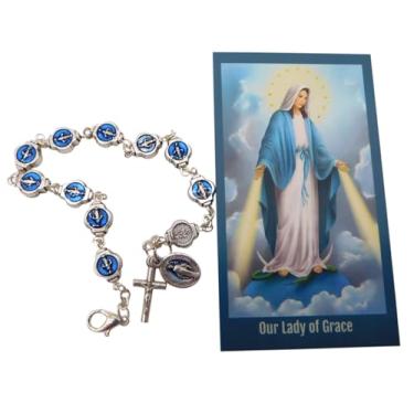 Imagem de Westmon Works Miraculous Mary Conjunto de pulseira feminina com contas de metal ajustável e cartão sagrado, Small, Metal, Sem Pedra Preciosa