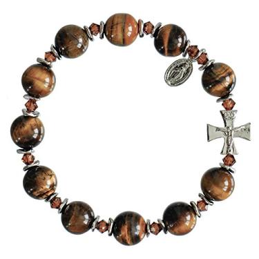 Imagem de Sine Cera Pulseira de rosário, olho de tigre de 10 mm, One Size, Peltre