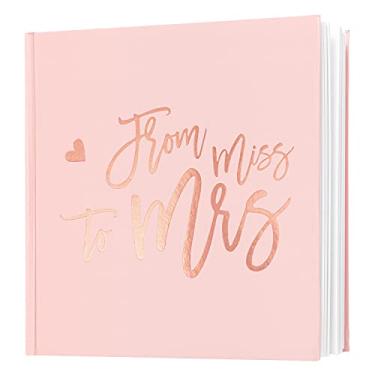 Imagem de Calculs Livro de convidados Polaroid Bridal Shower Guest Book de 21 cm quadrado para eventos, capa rosa, estampa de folha de ouro rosa, páginas brancas em branco