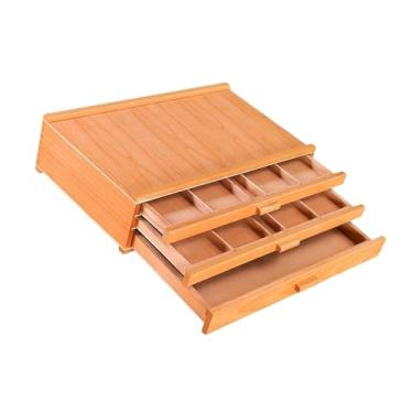 Imagem de rockible Caixa de ferramentas de arte, estojo para lápis com 3 gavetas, organizador de escova de madeira, caixa de armazenamento para canetas, lápis,