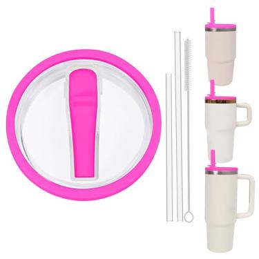 Imagem de Tampa de copo de substituição à prova de vazamento de 850 g e 590 ml com canudo - Apto para Stanley Adventure Quencher H2.0 850 g, 567 g com manipulador e copo de 590 ml sem alça (rosa, 590 ml e 850