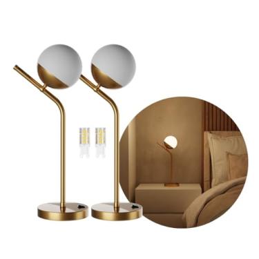 Imagem de Kit com 02 Luminária de Mesa Abajur Inclinado Jabuticaba Com Vidro Globo Fosco 12cm em Alumínio Bivolt (Dourado)