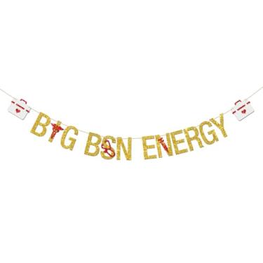 Imagem de Banner Big BSN Energy, Enfermagem, Escola de Enfermagem, Formatura, Estamparia Decoração Congrats Nurse RN Sinal Futuro Enfermeira Festa Decoração Suprimentos Ouro Glitter