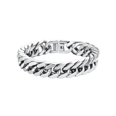 Imagem de ChainsHouse Pulseira de elos cubanos de aço inoxidável, 8 mm/12 mm/17 mm de largura, 19 cm/21 cm/22,9 cm, pulseira de corrente banhada a ouro 18K para homens e mulheres, caixa de presente, 23 cm