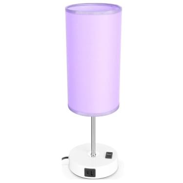 Imagem de Gugsey Abajur De Mesa De Cabeceira Com Porta Usb - Abajur De Mesa Touch Para Quarto, Abajur Pequeno Regulável De 3 Vias Para Sala De Estar, Abajures De Quarto Para Decoração De Quarto, Abajur Roxo