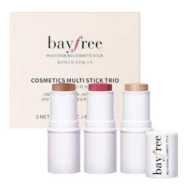 Imagem de bayfree Conjunto De 3 Bastões De Contorno Em Creme De Maquiagem, Bastão Iluminador E Bastão Bronzeador E Bastão De Blush, Longa Duração, Contorno Facial Natural, Acabamento Úmido E Fosco, Trio Multi