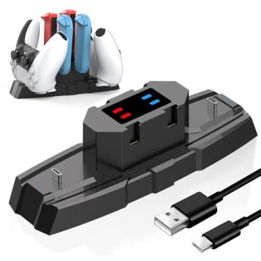 Imagem de fivtek Carregador De Controle Para Nintendo Switch E Oled, Estação De Carregamento Para Joy-Con E Pro Controller, Carregadores 6 Em 1 Para Vários Dispositivos Switch Com Indicador Led