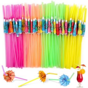 Imagem de Paxcoo 100 canudos de guarda-chuva - Canudos havaianos de festa Luau para decorações de bebidas (cores sortidas)