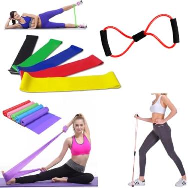 Imagem de Kit Elástico Extensor Para Exercicio Mais Conjunto De 5 Faixa Elastica Mini Band Para Treino Em Casa Pilates Fisioterapia