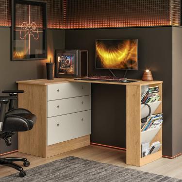 Imagem de Cômoda com Mesa Giratória Gamer Freijó Off White Qmovi