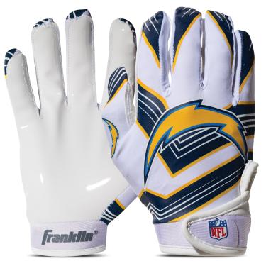Imagem de Franklin Sports Luvas com receptor de futebol americano da NFL Los Angeles Chargers – Luvas receptoras para crianças – logotipos da equipe NFL e palma de silicone – Par juvenil P/PP