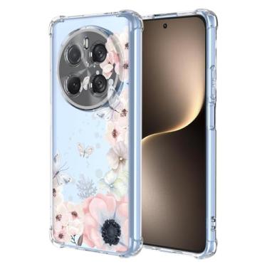 Imagem de RRXSYXL Capa para Honor Magic 7 com estampa floral transparente, capa macia à prova de choque para Honor Magic 7, borboletas florais rosa