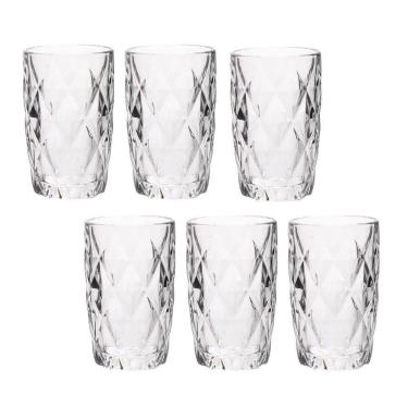 Imagem de Jogo 6 Copos De Vidro Diamond Diamante Transparente Resistente 400ml Em Casa Tem