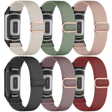 Imagem de EverAct Pacote com 6 pulseiras elásticas de nylon compatível com Fitbit Charge 6/Fitbit Charge 5, pulseira esportiva para relógio Charge 5/6, Pacote com 6 - 2, 5.5 '' - 9.5 ''