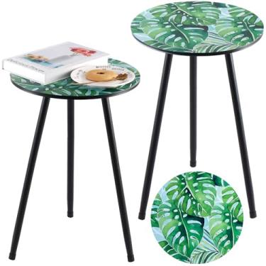 Imagem de Party Zealot Mesas laterais de metal de 34,3 cm para pátio e jardim (2 pacotes/34 cm, folhas de palmeira verdes)