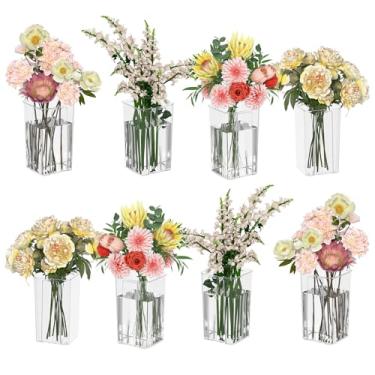 Imagem de Hommp 8 vasos de flores de acrílico transparente para centros de mesa, vasos quadrados de plástico altos