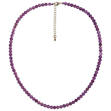Imagem de Lightock Gargantilha simples para mulheres, colares de pedra real e cristais de 4 mm, joia de meditação para mulheres (40,6 cm + 5 cm), Pedra, Ametista