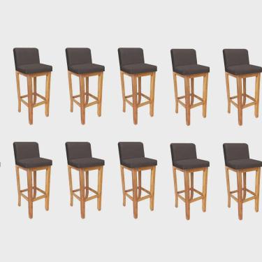 Imagem de Kit 10 Banqueta Alta Com Encosto Aila Balcão Bistrô Base Madeira Maciça Suede Marrom - Ahz Móveis