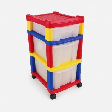 Imagem de Gaveteiro Plástico 3 Gavetas com Rodinhas – Organizador Multiuso para Quarto, Escritório, Brinquedos, Roupas ou Documentos – Cores Preto, Branco e Colorido (COLORIDO)