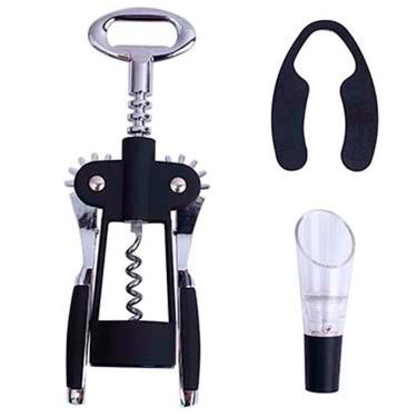 Imagem de Conjunto 3 Peças para Vinho Dynasty com Saca Rolha, Corta Lacre e Aerador - Preto