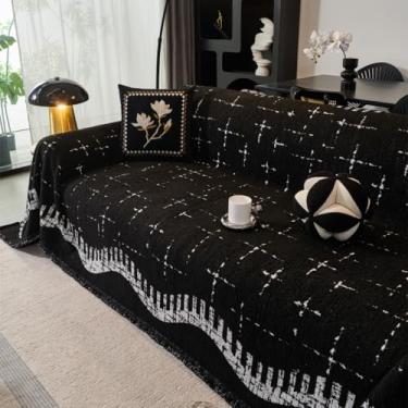 Imagem de WMLTZFUS Capa de sofá com borlas, capas de sofá macias e espessas laváveis para proteção de móveis, capa de sofá luxuosa que evita que cães e gatos arranhem - preta ||180 x 260 cm