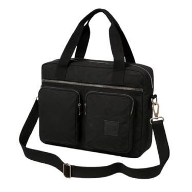 Imagem de Bolsa Bag Preta Feminina Nylon Transversal Ombro de Mão Lisa Forrada Resistente Casual Passeio